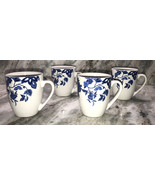 Set of 4 Royal Norfolk Blue Floral Stoneware Mugs Coffee/Tea Cup 12oz-NE... - £39.35 GBP