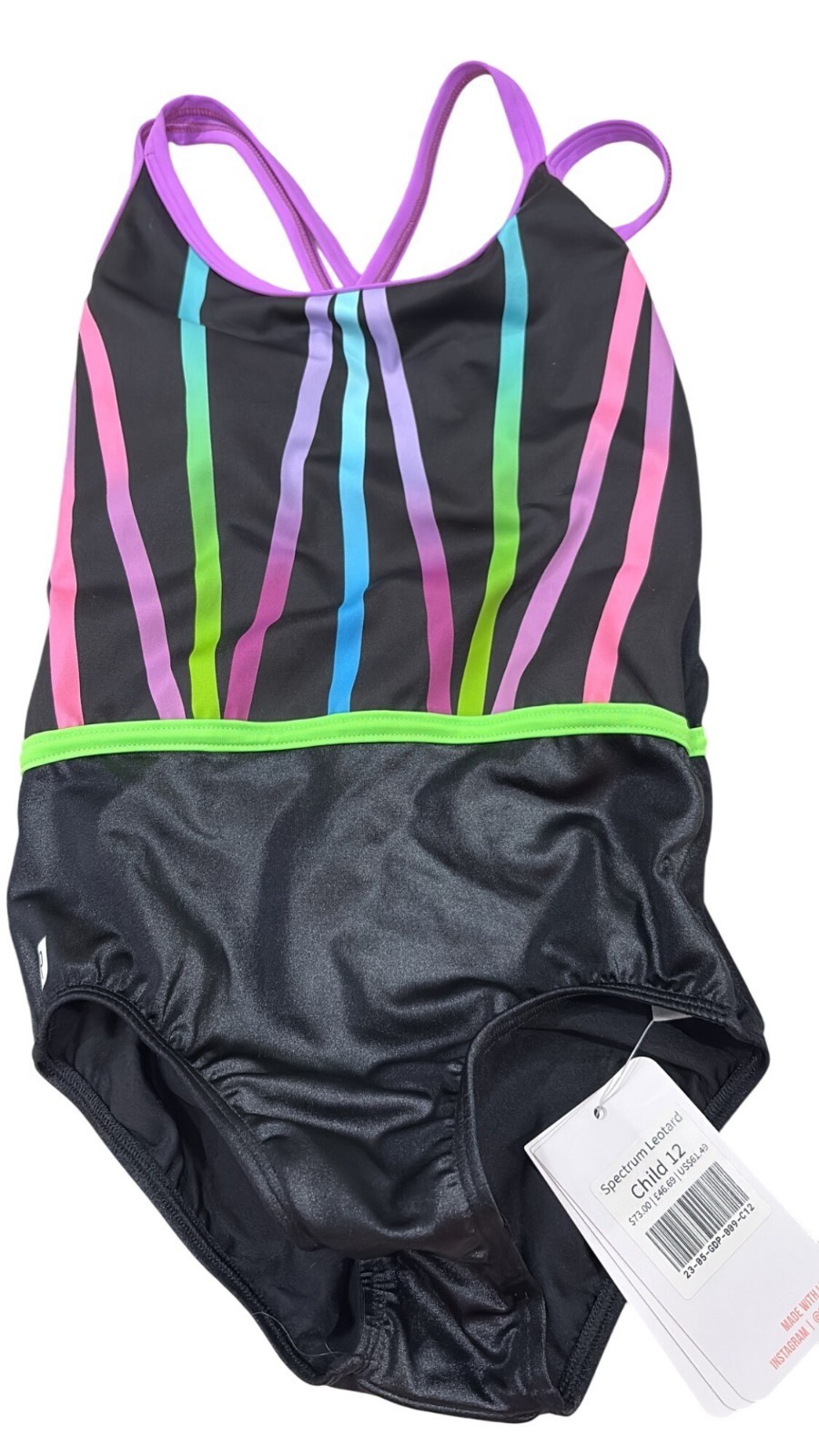 Sylvia P Girls Spectrum Leotard Child 12 Black With Multicolor Stripes &amp;... - $52.80