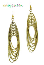 Women new yellow gold hanging loops hook pierced earrings - $9,999.00