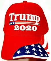 Trump 2020 Red Puff Embroidered Hat Adjustable Strap Patriotic Republican - £10.25 GBP