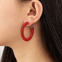 Red Cubic Zirconia &amp; 18K Gold-Plated Hoop Earrings - £11.00 GBP