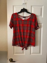 Star Vixen Juniors Red Plaid Short Sleeve Shirt with Tie at Bottom Size XL NWT - £9.01 GBP