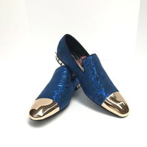 Amali Men&#39;s Royal Blue Shoes Slip-Ons Loafers Metal Toe Spiked Heels Graphic - £59.76 GBP