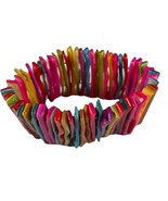 Vintage Mother of Pearl Stick Shell Stretch Bracelet Rainbow Dyed Cuff B... - $43.76 CAD