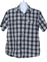 Carhartt Men&#39;s Button Shirt Size M Regular Fit Blue Gray Plaid Short Sleeve - £13.25 GBP