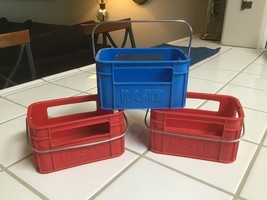 3 Vtg Nasta Plastic Organizer Crate Toy Basket Metal Handels Red Blue 714A - £22.96 GBP