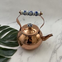 Vintage Solid Copper Contemporary Kettle New Blue White Ceramic Handle 8... - $32.66