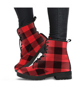 Combat Boots - Black &amp; Red Plaid Boots | Red Boots, Handmade Lace Up Boo... - £71.88 GBP