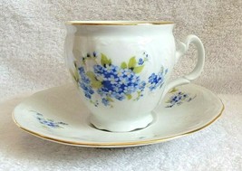 Vintage BERNADOTTE Czech Republic Porcelain Tea Cup &amp; Saucer White Blue ... - £27.65 GBP