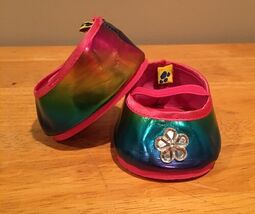 Build A Bear Workshop Shoes Metallic Rainbow Shimmer Jeweled Flower Flat... - $123.27 MXN