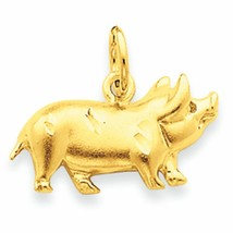 14K Solid Yellow Gold Textured Pig Charm Pendant Necklace - £137.54 GBP+