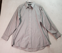 David Taylor Dress Shirt Mens 17.5 Gray Striped Long Sleeve Collared Button Down - $9.29