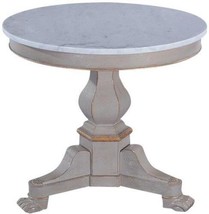 Lamp Table Louis Philippe Round White Marble Pewter Gray Wood Gold Accents - £1,660.57 GBP