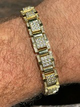8Ct Round Cut Simulated Diamond Men&#39;s 8&quot; Bracelet 925 Silver Gold Plated - £229.48 GBP