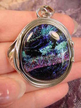 (#D-400-A) Dichroic Fused Glass Silver Pendant Pink Purple Green - £66.83 GBP