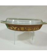 Pyex Early American 1.5 Qt Oval Divided Brown White Casserole Dish with Lid - $20.79