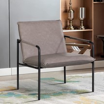 Maison Arts Steel Frame Leather Accent Chair Mid Century Modern Lounge Arm, Grey - £93.43 GBP