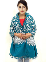 Women&#39;s Kashmiri Aqua Color Stole Paisley Flower Embroidered Wool Shawl ... - £61.99 GBP