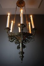 Antique Hand-Crafted Oriental Italian 6 Lights Brass Chandelier Ceiling ... - $1,218.47 CAD