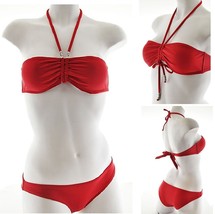 NWT Sexy RED Two Piece Convertible Halter Bandeau Bikini Embellished Cha... - £9.48 GBP