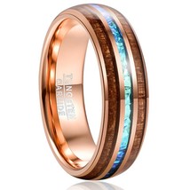 Wood Tungsten Carbide Ring For Men 6MM Rose Gold Acacia Imitation Opal Dome tung - £19.14 GBP