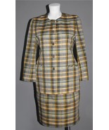 VTG 2-Pc Delli&#39;s Tailor Gold Black Tartan Plaid Lightweight Skirt Suit W... - $730.94 MXN