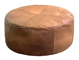 Leather Round ottoman , Pouf , Brown , Handmade hassock , footrest ,  footstools - £239.80 GBP