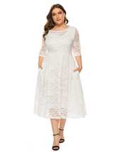 Women Plus Size Vintage Lace Swing Party Cocktail Wedding Midi Dress with pocket - £30.67 GBP