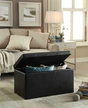 Ottoman Storage Bench Living Room Faux Leather Black 30-inch Hinged Home... - £45.47 GBP