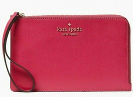 NWB Kate Spade Staci Saffiano Pink Leather L-Zip Wristlet WLR00134 $119 Gift Bag - £34.68 GBP