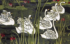 Journal de la Beaute by Louis Rhead Lake Swans Stretched Canvas Museum Wrapped - £204.96 GBP