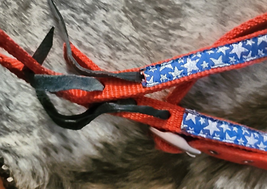 Red White and Blue Nylon Bridle with reins Used image 2