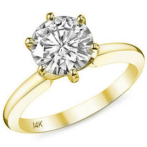 1.50CT Women&#39;s Unique 14K YG Round Moissanite 6 Prong Solitaire Engagement Ring  - £604.73 GBP
