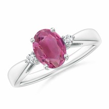 ANGARA Tapered Shank Pink Tourmaline Ring with Diamond (Grade-AAA, Size-8x6) - $1,385.10