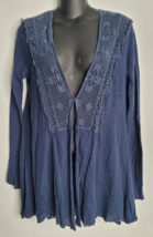 Free People Womens Small Knit Lace Blue Cardigan Linen Blend Boho - £22.02 GBP