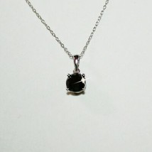 Natural Round Black Diamond Pendant Necklace 0.50 ctw Solid 14k White Gold - £62.06 GBP