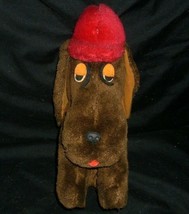 11&quot; VINTAGE 1975 DAKIN DARK BROWN PUPPY DOG RED HAT STUFFED ANIMAL PLUSH... - £22.78 GBP