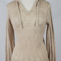 Hooked Up Womens Sweater Size M Tan New Casual V-Neck Open Knit Long Sleeve Hood - £11.60 GBP