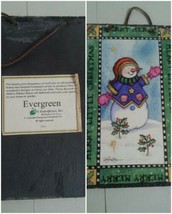 VTG Evergreen Enterprises Painted Slate Merry Little Christmas Snowman Cute  - £27.96 GBP