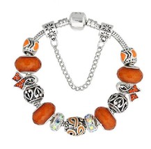 Orange Ribbon Leukemia Cancer Awareness Bead Charm Silver Bracelet 19cm 7.5&quot;  - $11.87