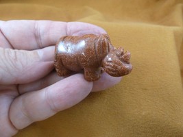 Y-RHI-561) little orange RHINO rhinoceros gemstone FIGURINE carving love... - £11.01 GBP