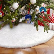 Christmas Tree Skirt White Faux Fur Xmas Tree Rug For Holiday Winter Decor - £17.54 GBP