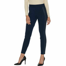 H by Halston Ponte Leggings with Faux Leather Details Navy Petite 2, A311511 - £12.88 GBP