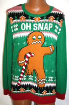 Ugly Christmas Sweater Gingerbread Man Bite Me Oh Snap Funny L Holiday - £27.46 GBP