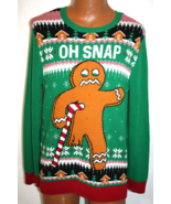 UGLY CHRISTMAS SWEATER Gingerbread Man BITE ME Oh Snap Funny L Holiday - $48.61 CAD