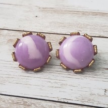 Vintage Clip On Earrings - Large Purple with Unusual Halo Statement Earr... - £11.54 GBP