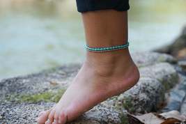 Turquoise Dual Band Boho Silver Anklet - £9.96 GBP