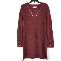 Style &amp; CO Womens Petite PP Red Marble Lace Up Tunic VNeck Sweater NWT D19 - £23.49 GBP