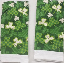 Set of 2 Same Printed Kitchen Towels (15&quot;x25&quot;) GREEN &amp; METALLIC LEAVES #... - $11.87