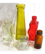 Vintage Lot of 6 Glass Containers Clear &amp; Colored Multiple Shapes 11-c - €37,99 EUR